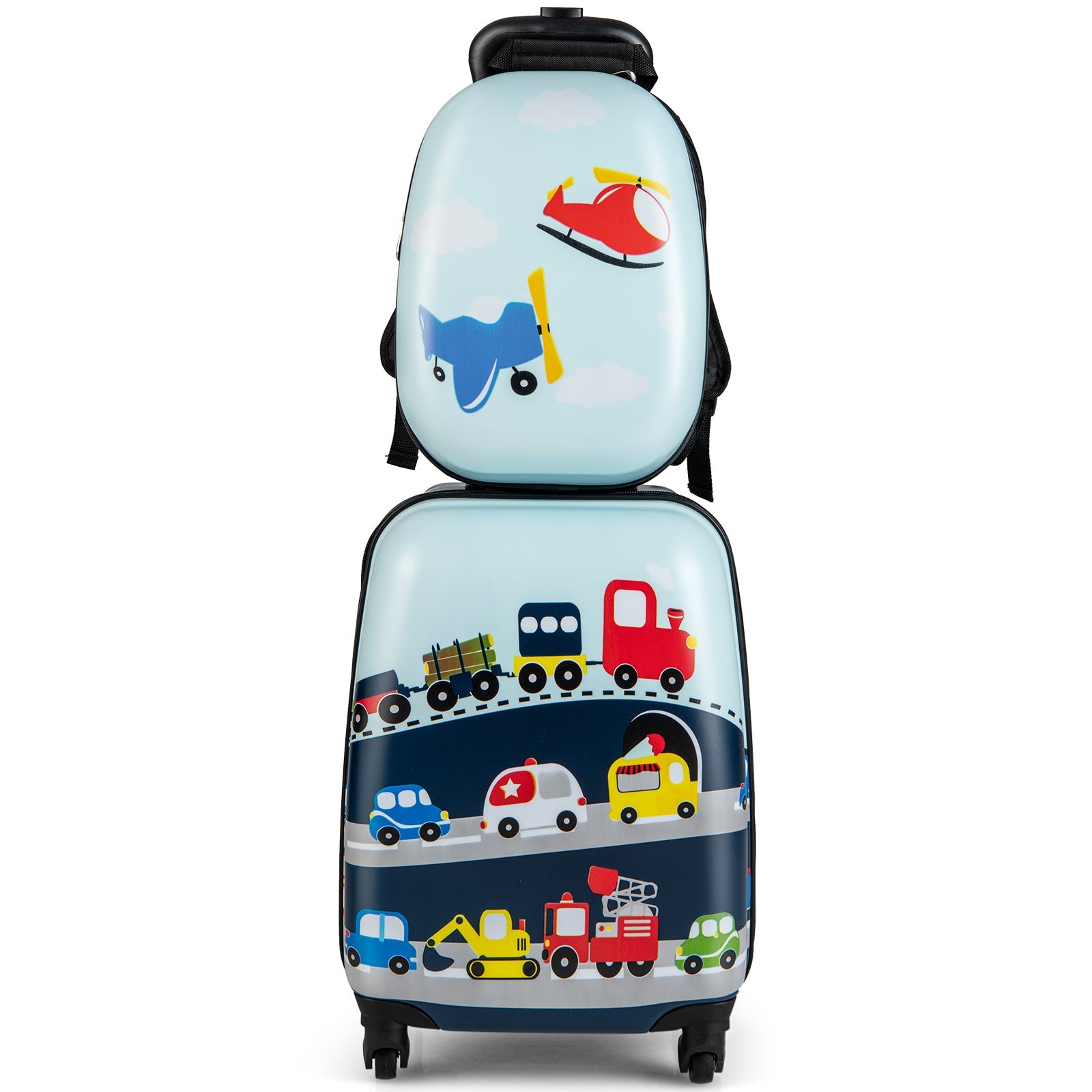 NNECW 2-Piece Carry-on Luggage Set with Spinner Wheels for Children-Navy-1