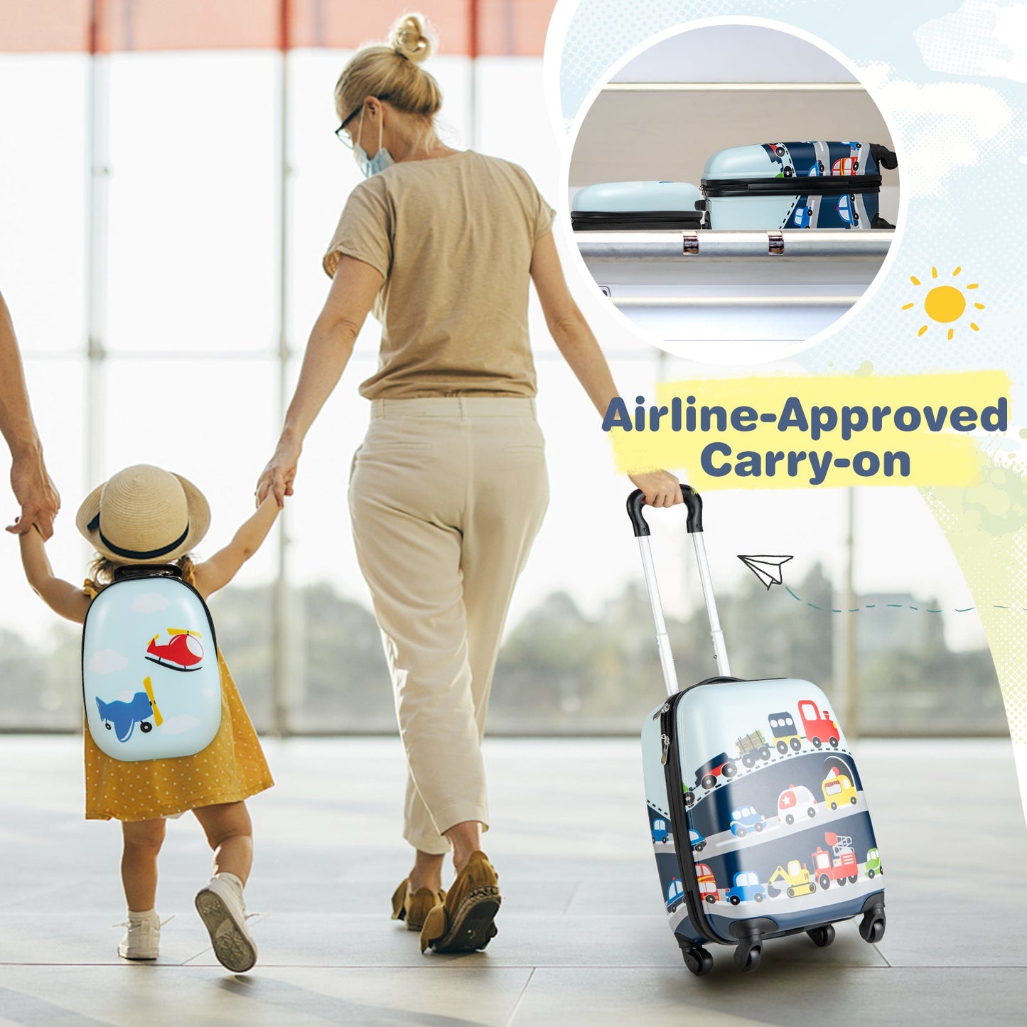 NNECW 2-Piece Carry-on Luggage Set with Spinner Wheels for Children-Navy-2