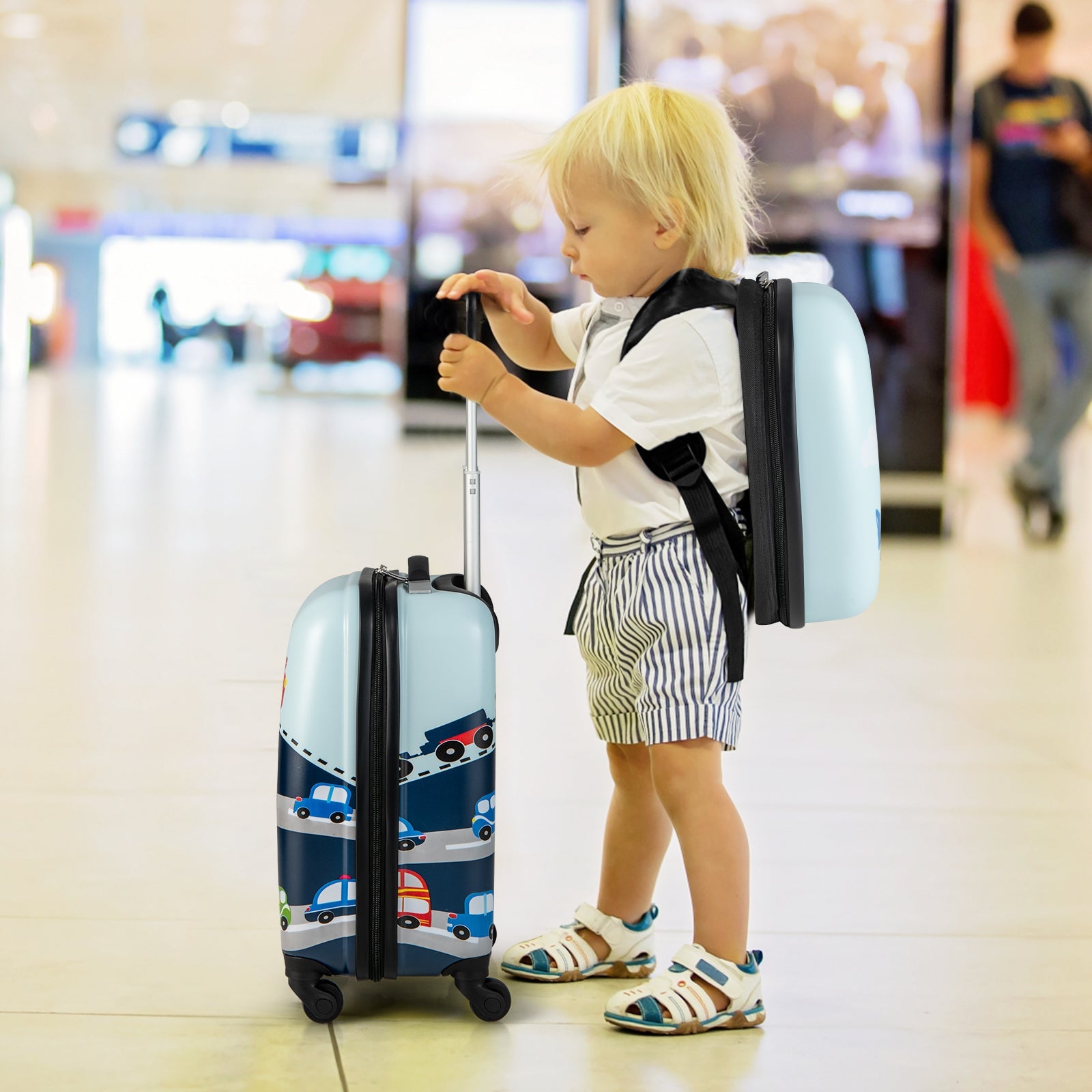 NNECW 2-Piece Carry-on Luggage Set with Spinner Wheels for Children-Navy-0