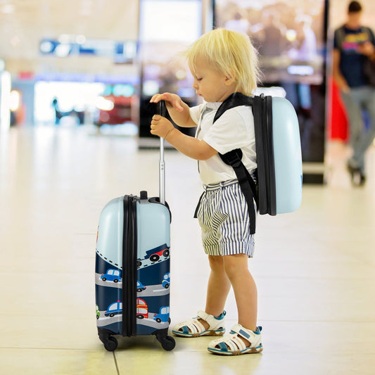NNECW 2-Piece Carry-on Luggage Set with Spinner Wheels for Children-Navy-0