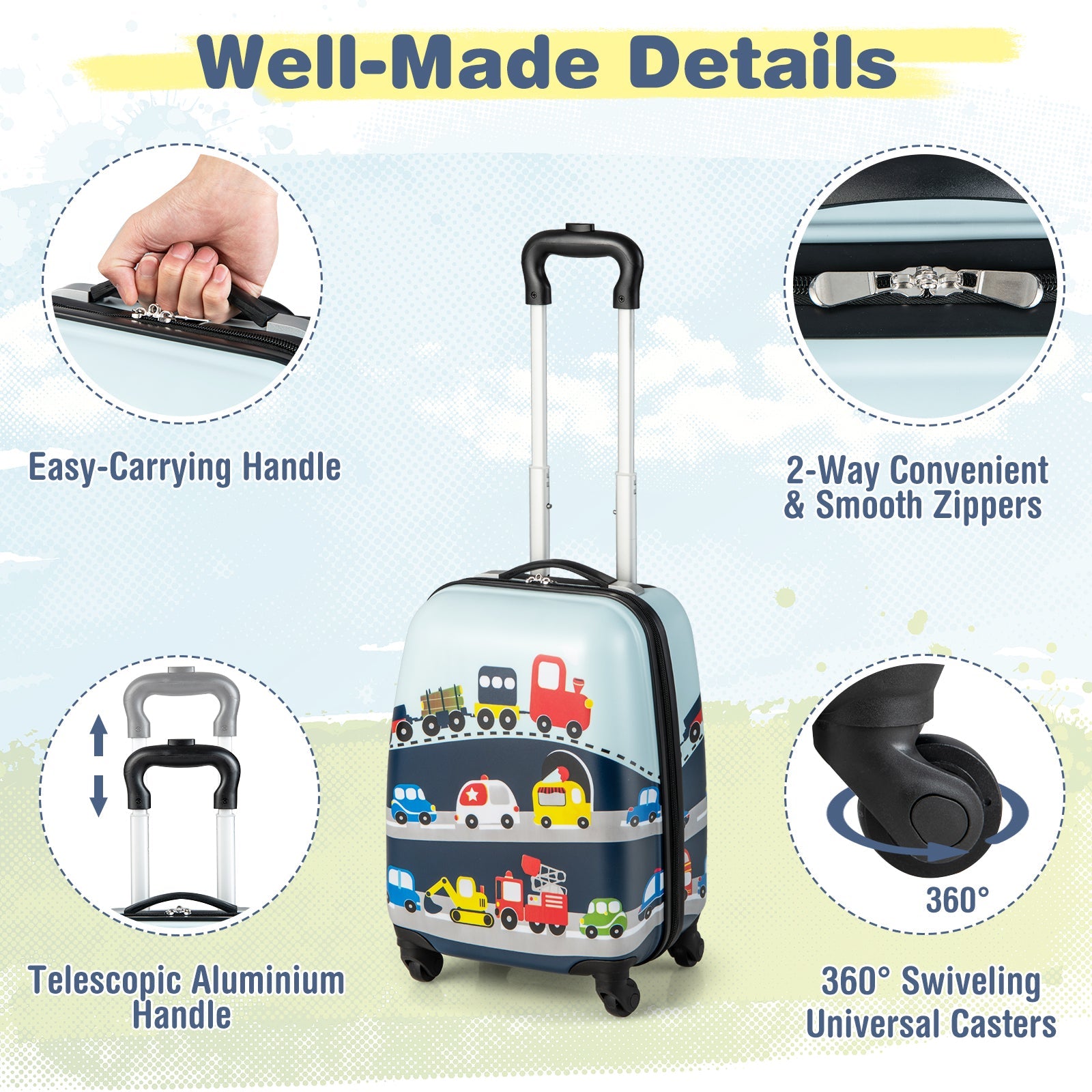 NNECW 2-Piece Carry-on Luggage Set with Spinner Wheels for Children-Navy-4
