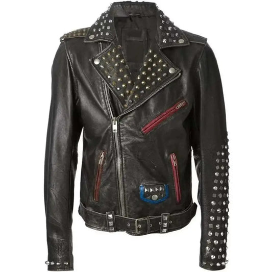 Men’s Brando Multi-Studs Hand-Stitched Punk Jacket-0