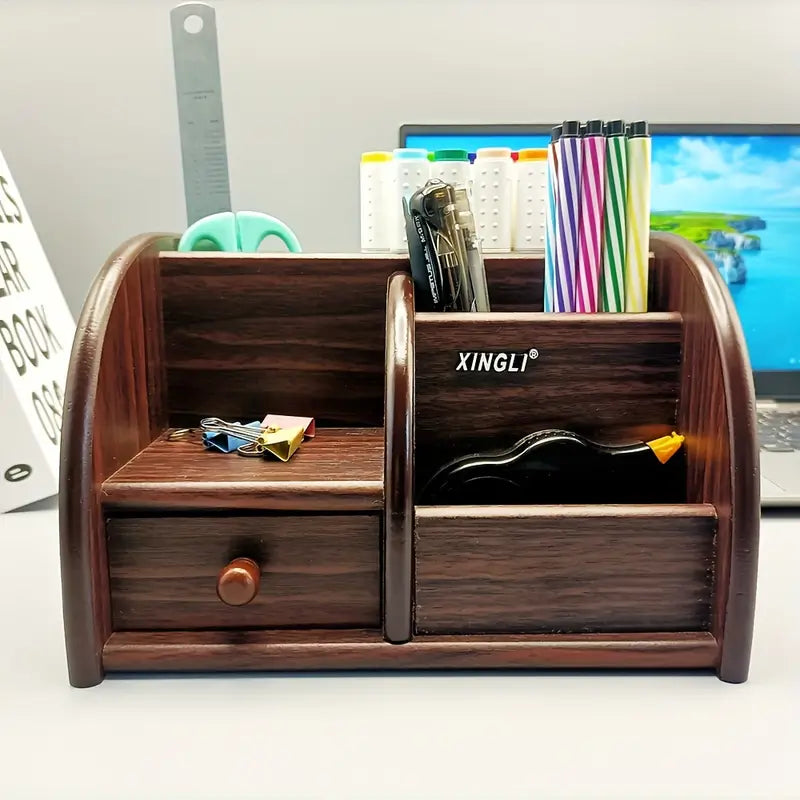 Wooden Desk File Organizer with Drawer-2