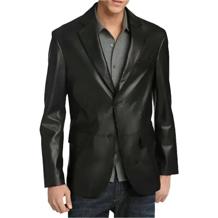 Classic Black Leather Blazer for Men-0