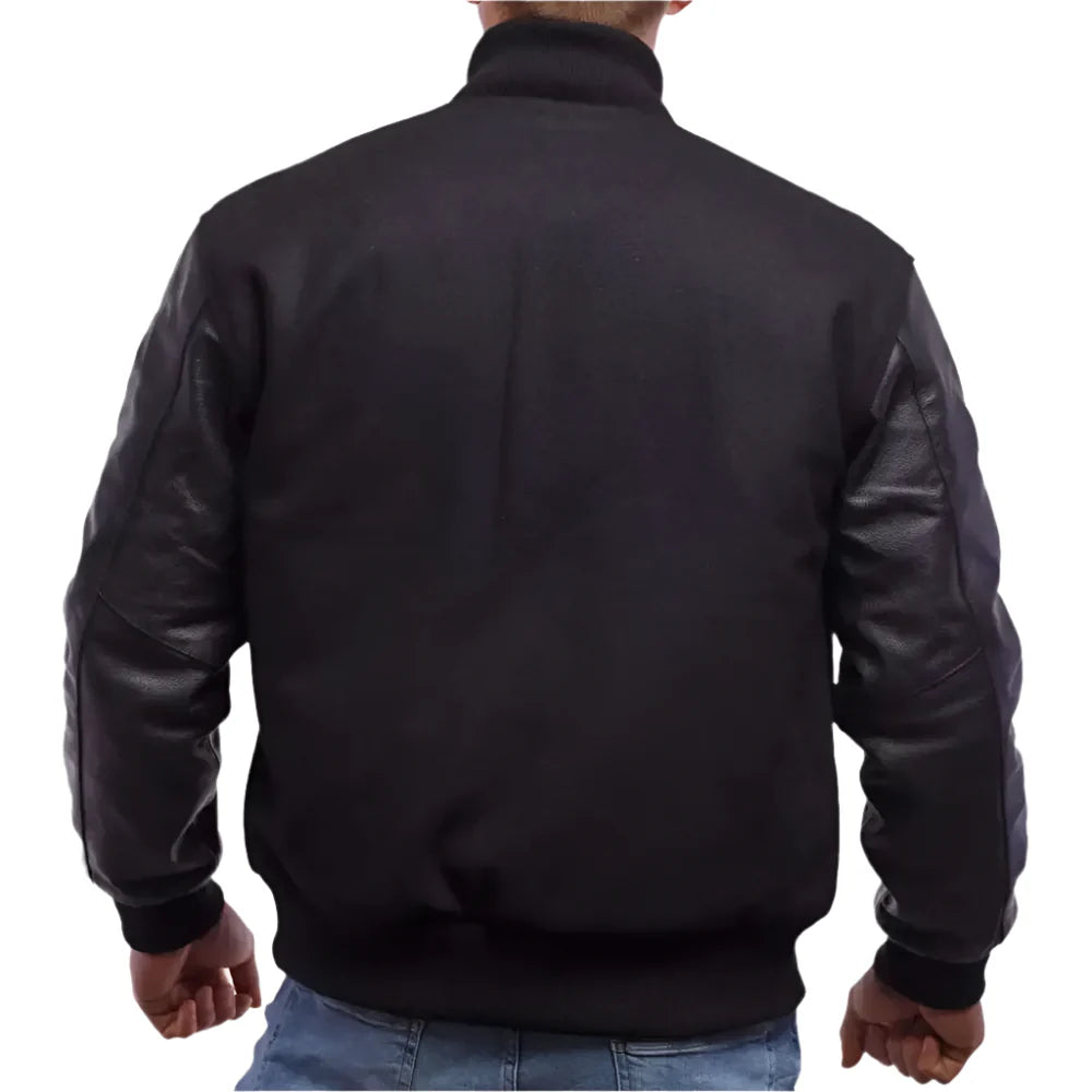 Men’s Classic Black Wool Body & Leather Sleeves Letterman Jacket-1