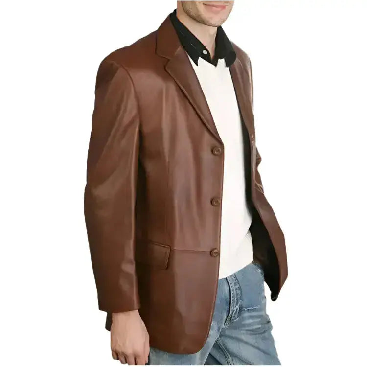 Classic Brown Leather Blazer for Men-1