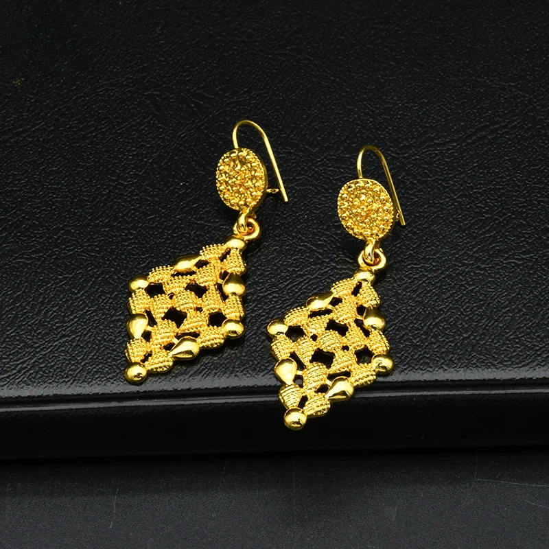 NNEOBA Women Wedding Necklace Earrings 24k Gold Jewelry Set-2