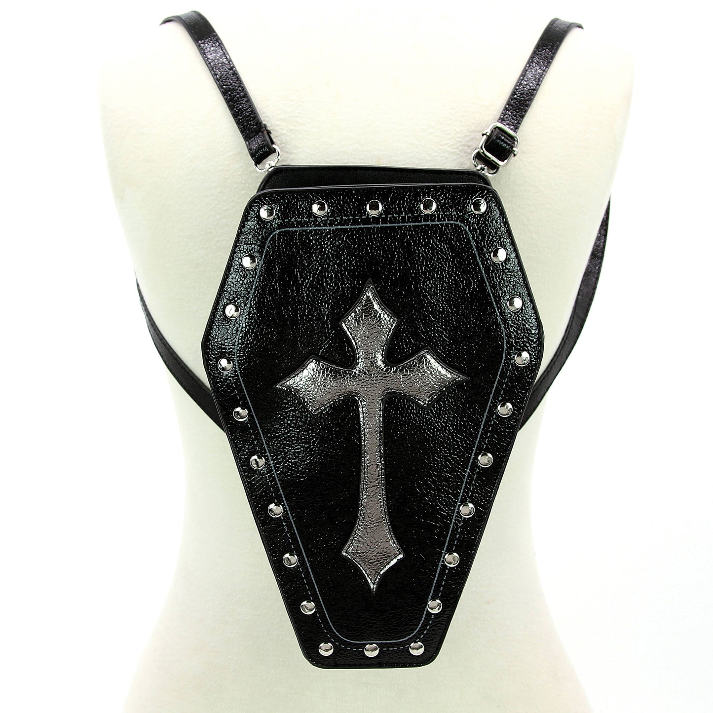 Metallic Cross Coffin Shaped Convertible Backpack Bag-1