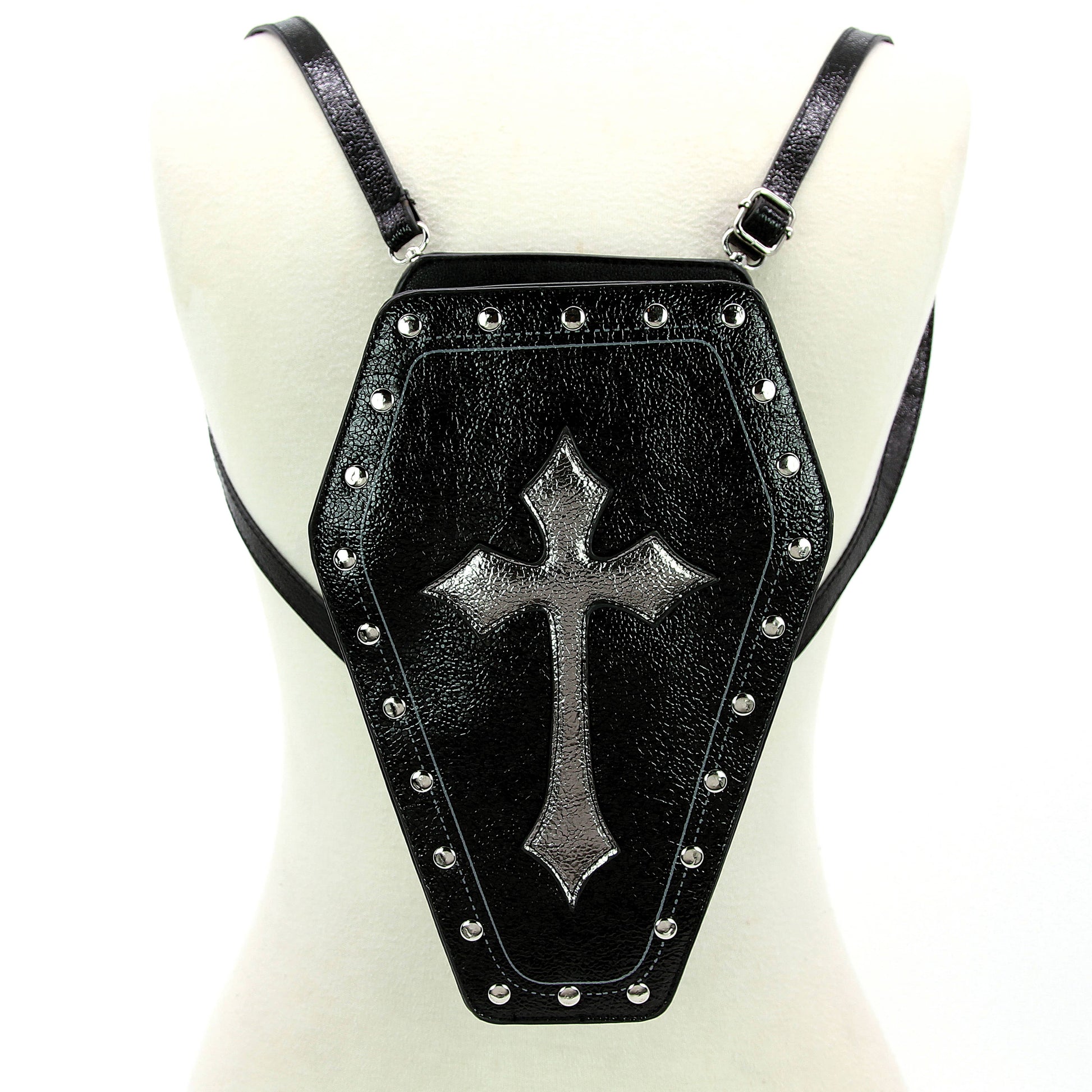 Metallic Cross Coffin Shaped Convertible Backpack Bag-1