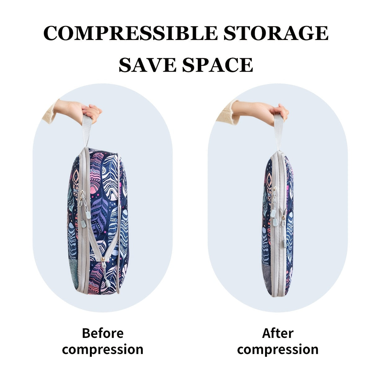 Feather Print Travel Compression Bag Set Organizer-4