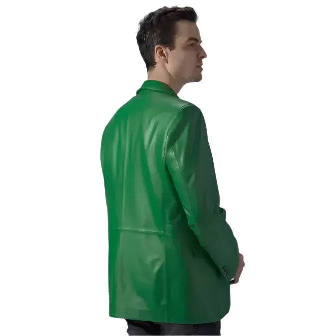 Men's Green Leather Blazer-2
