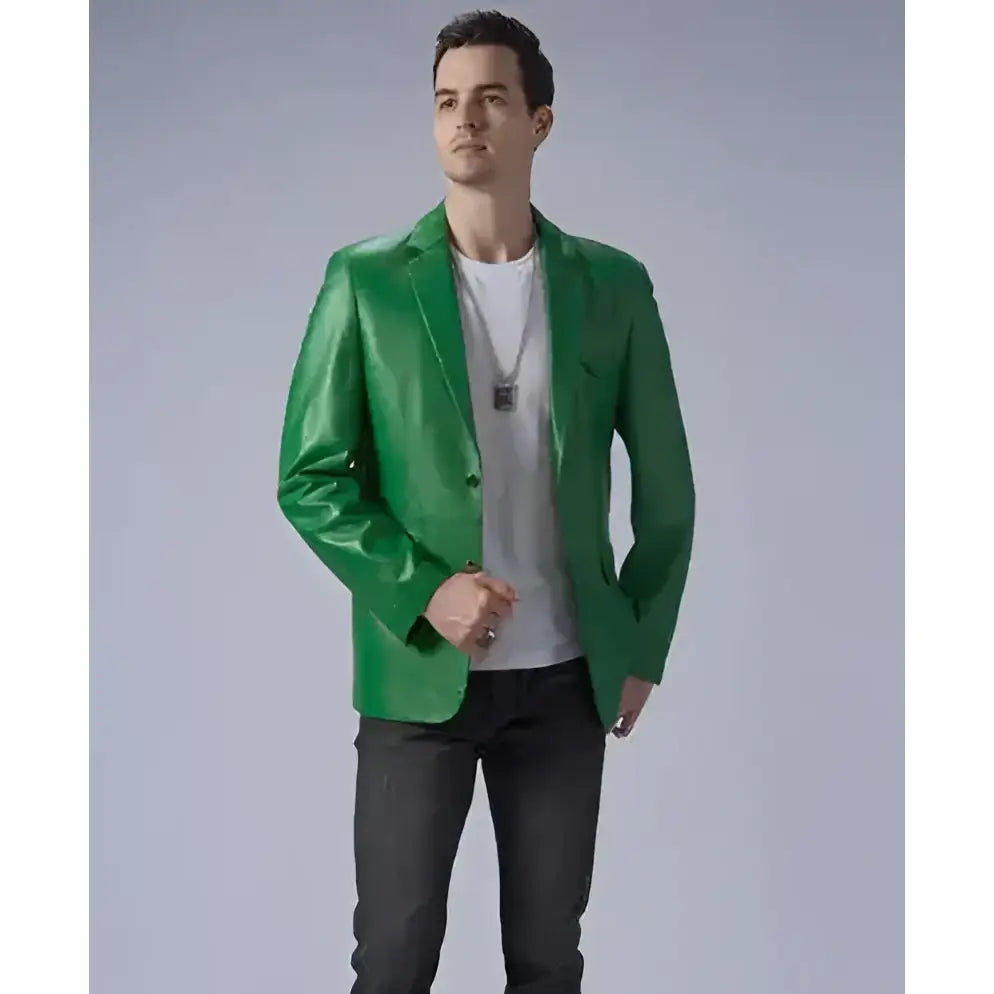 Men's Green Leather Blazer-3