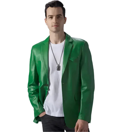 Men's Green Leather Blazer-0