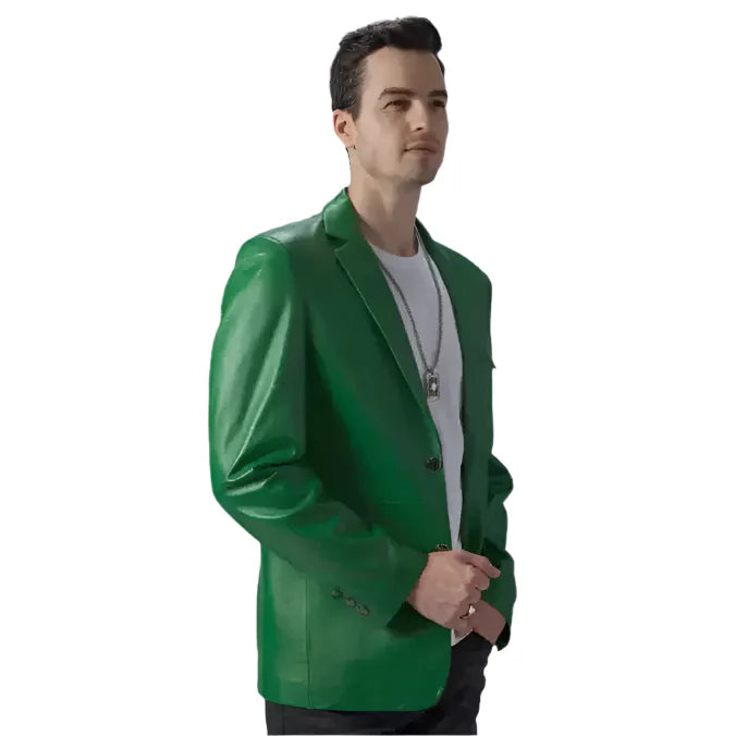 Men's Green Leather Blazer-1