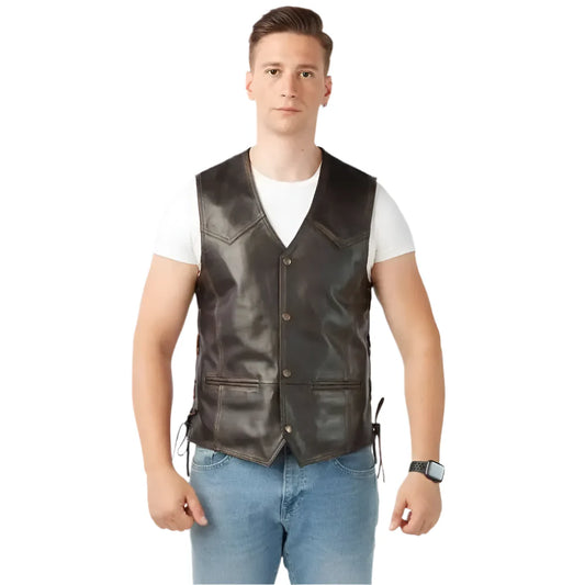 Handcrafted Vintage Leather Motorcycle Vest-0