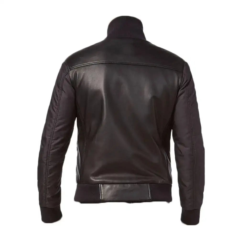 Men's High Neck Native American Style Leather Bomber Jacket-1