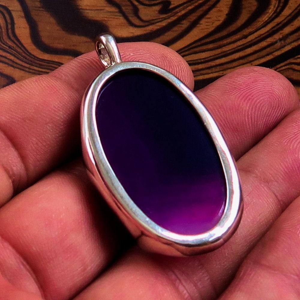 Purple Agate Pendant, Sterling Silver Pendant, purple Agate cabochon, Minimalist Necklace, Agate Amulet, gift for her, Agate Silver Pendant-4