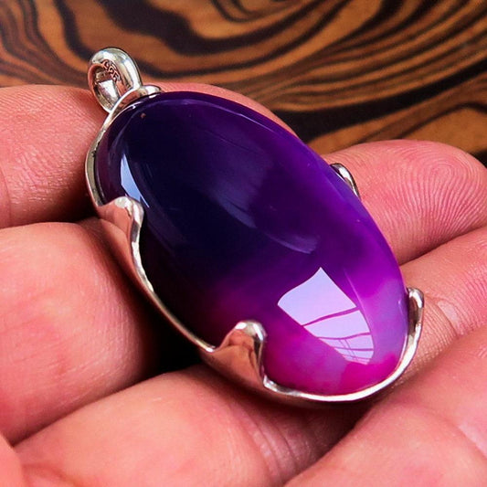 Purple Agate Pendant, Sterling Silver Pendant, purple Agate cabochon, Minimalist Necklace, Agate Amulet, gift for her, Agate Silver Pendant-0