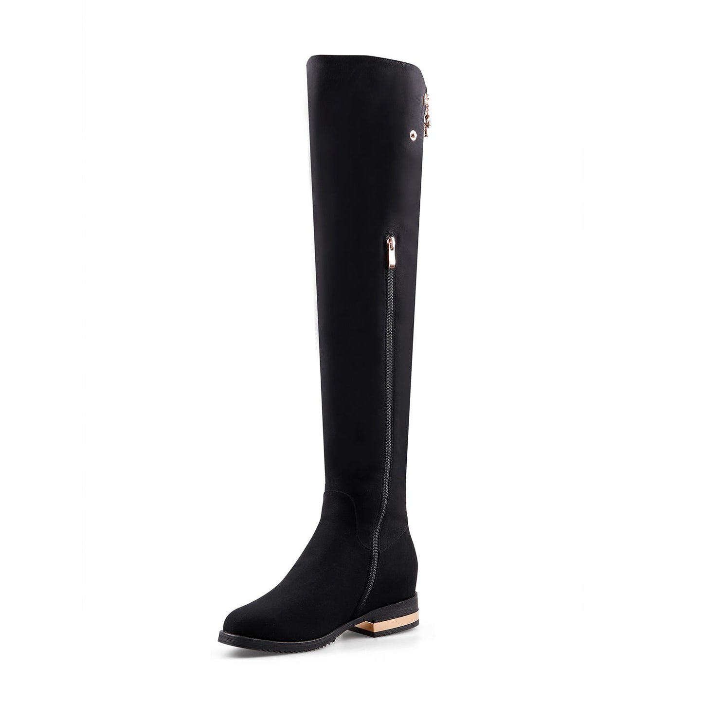 Black Knee-High Boots with Metallic Contrast Heel-0