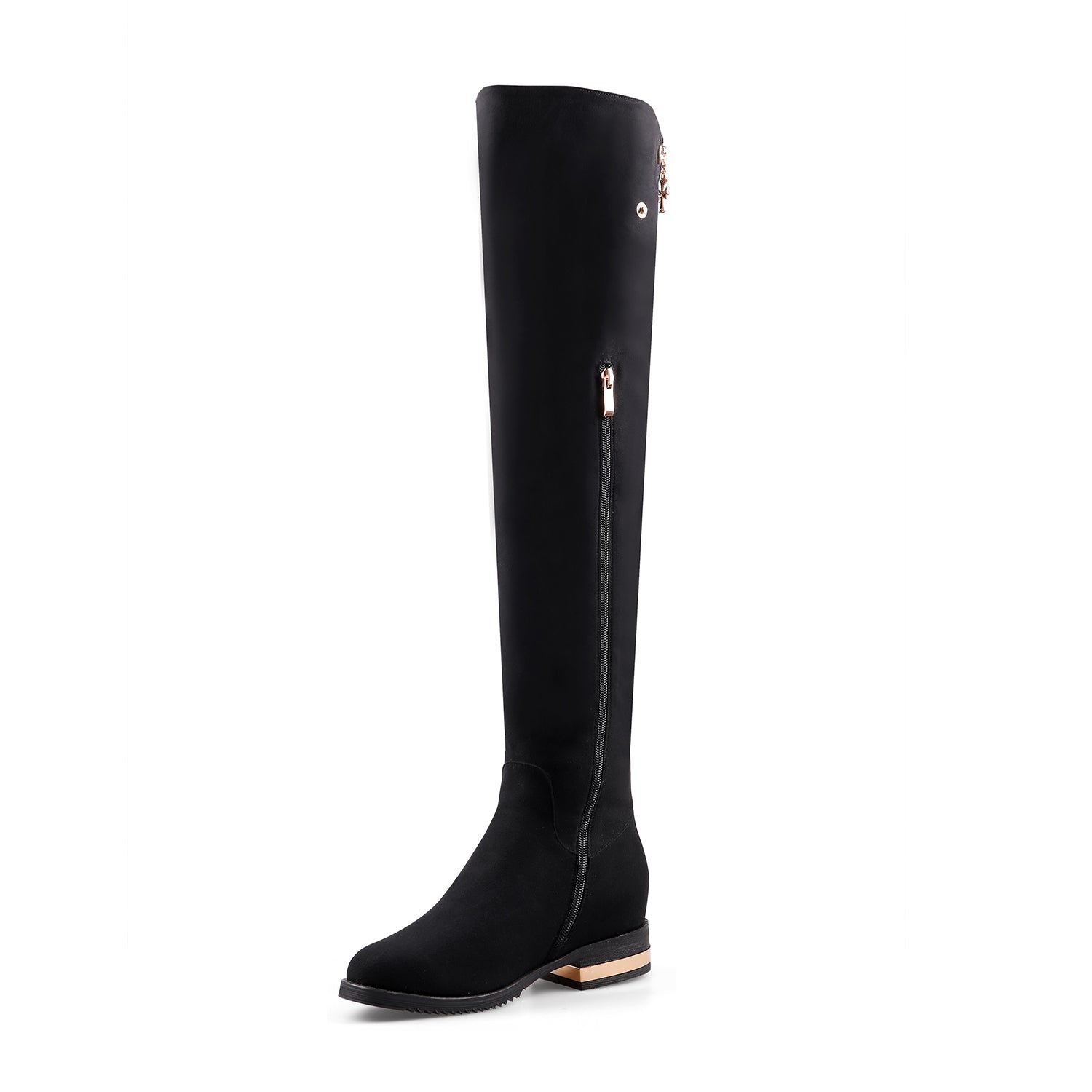 Black Knee-High Boots with Metallic Contrast Heel-0