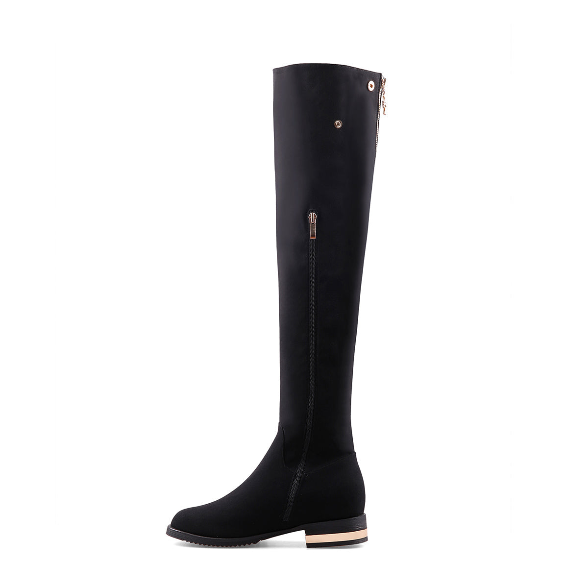 Black Knee-High Boots with Metallic Contrast Heel-1