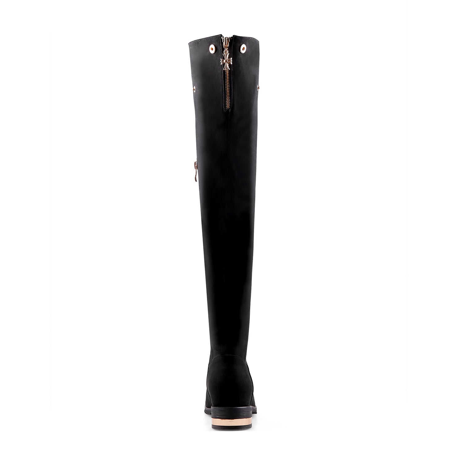 Black Knee-High Boots with Metallic Contrast Heel-2