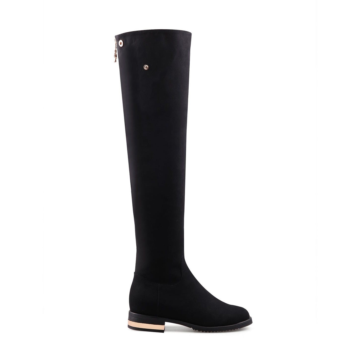 Black Knee-High Boots with Metallic Contrast Heel-3