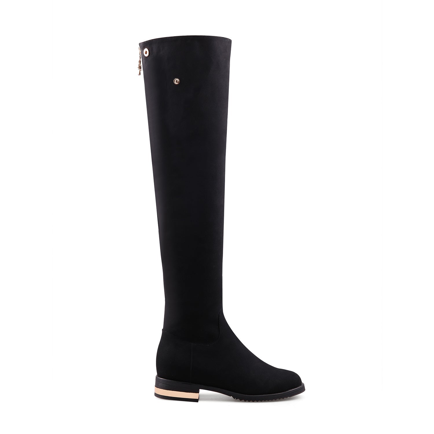 Black Knee-High Boots with Metallic Contrast Heel-3
