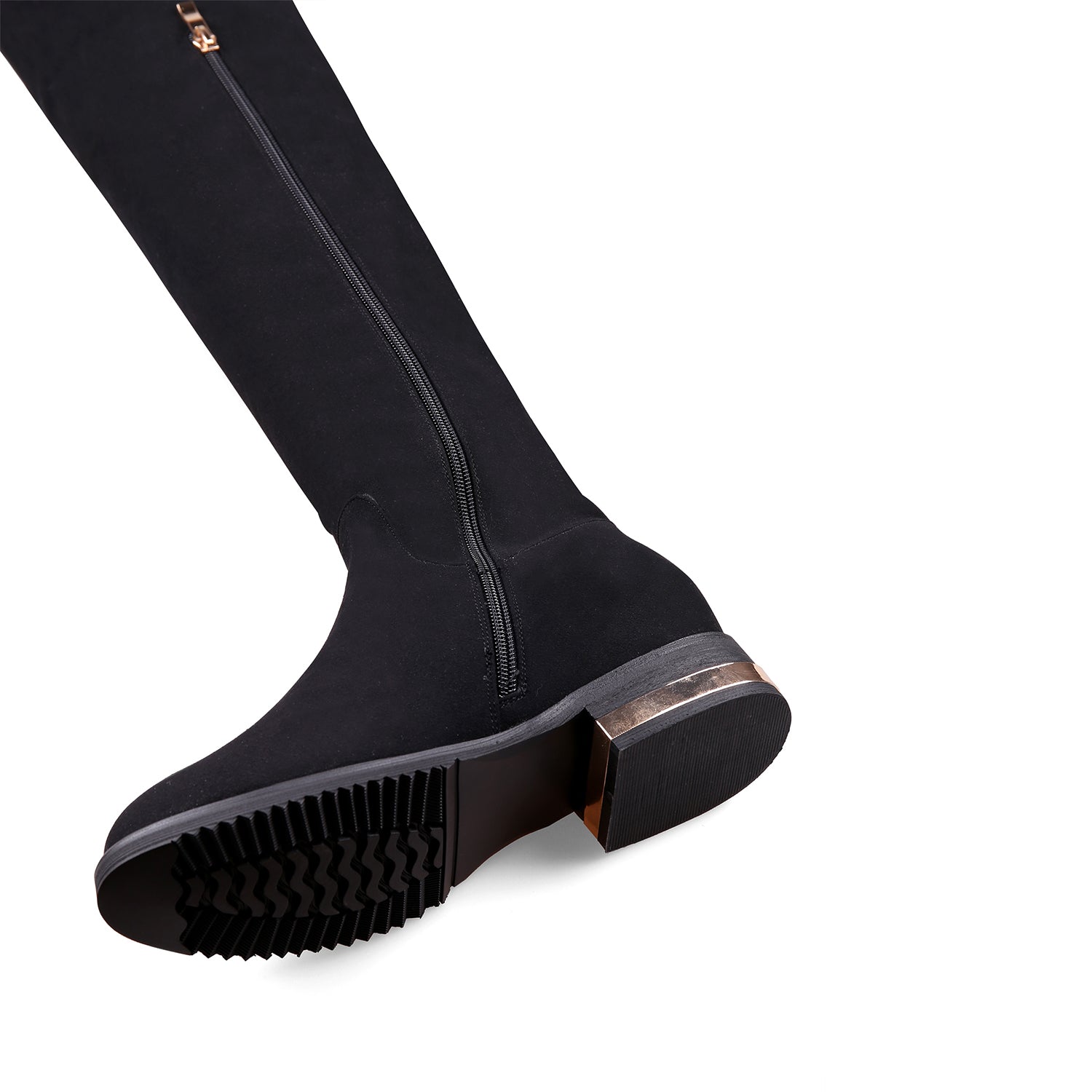 Black Knee-High Boots with Metallic Contrast Heel-4