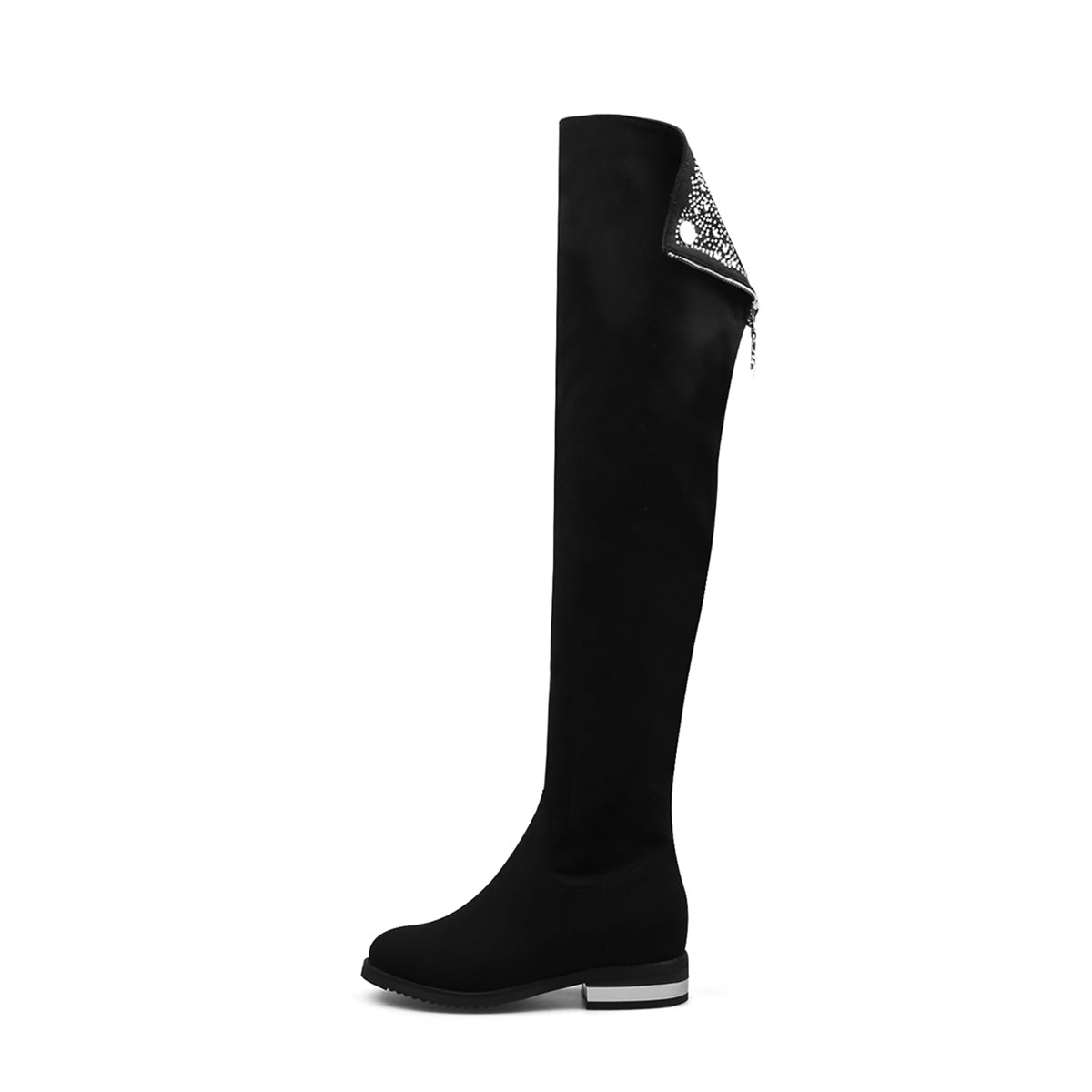 Black Knee-High Boots with Metallic Contrast Heel-5