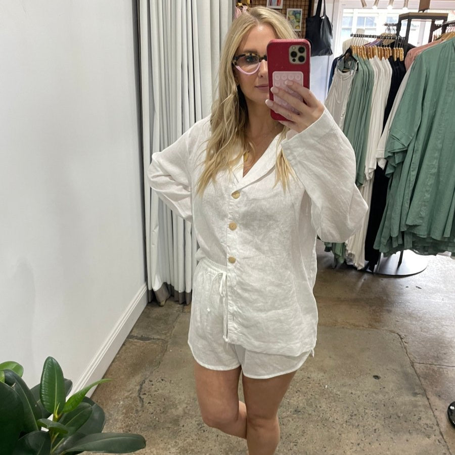 Linen Short Set - White-4