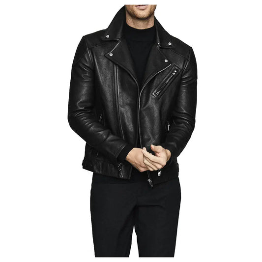 Men's Fashion Biker Jacket with Three Zippered Pockets-0