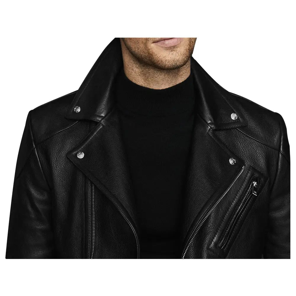 Men's Fashion Biker Jacket with Three Zippered Pockets-3