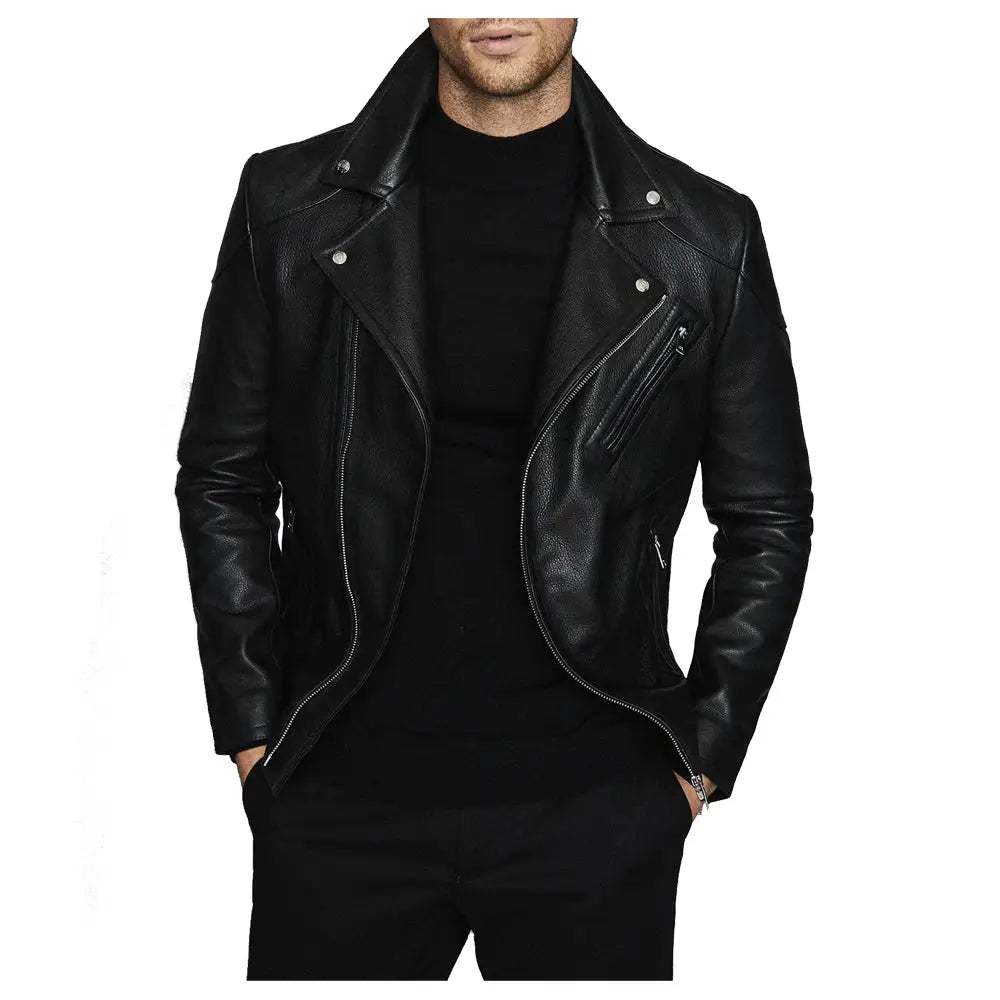 Men's Fashion Biker Jacket with Three Zippered Pockets-2