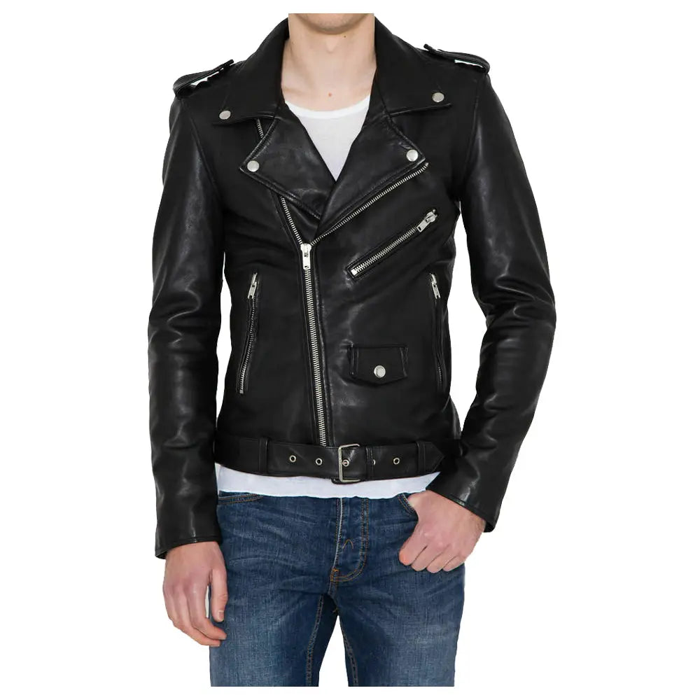 Men's Classic Biker Leather Jacket-0