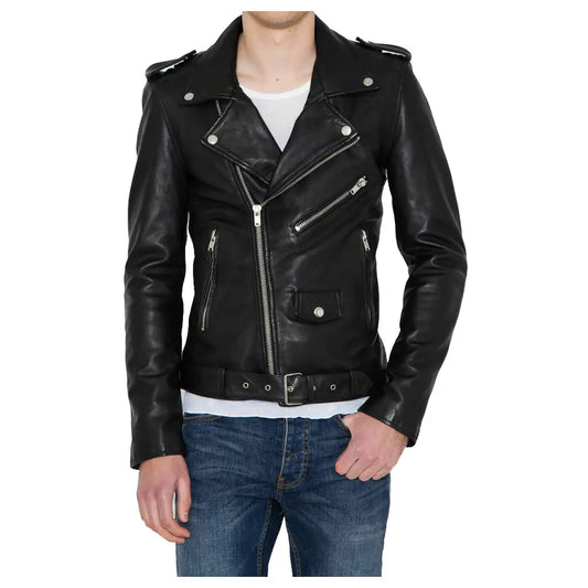 Men's Classic Biker Leather Jacket-0