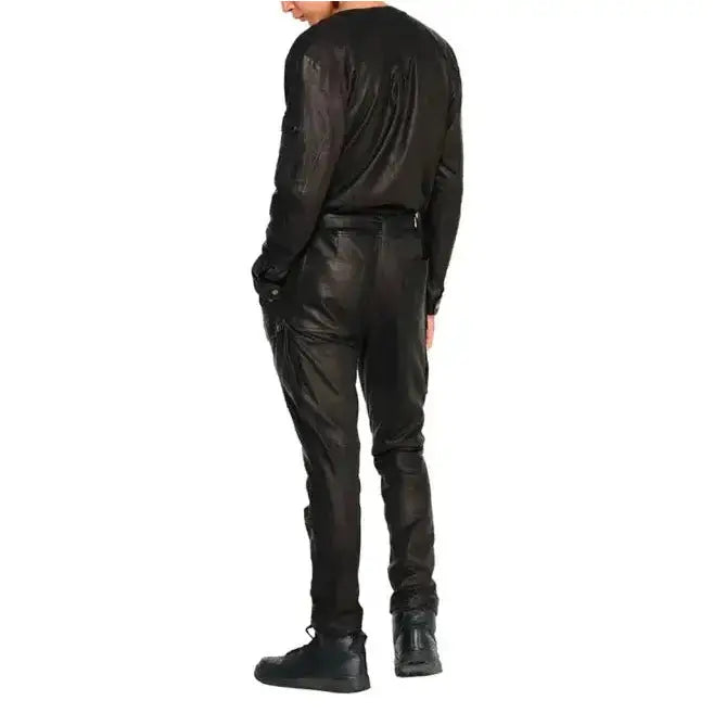 Men’s Black Cargo-Style Leather Jumpsuit-2