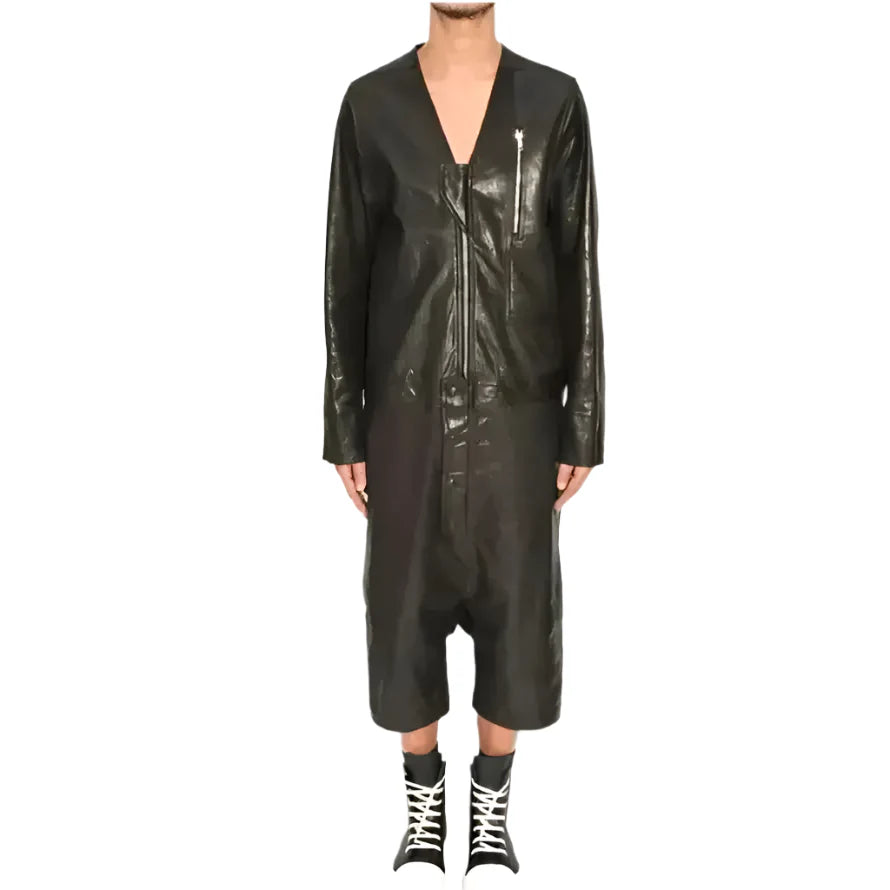 Men’s Black Leather Jumpsuit-0