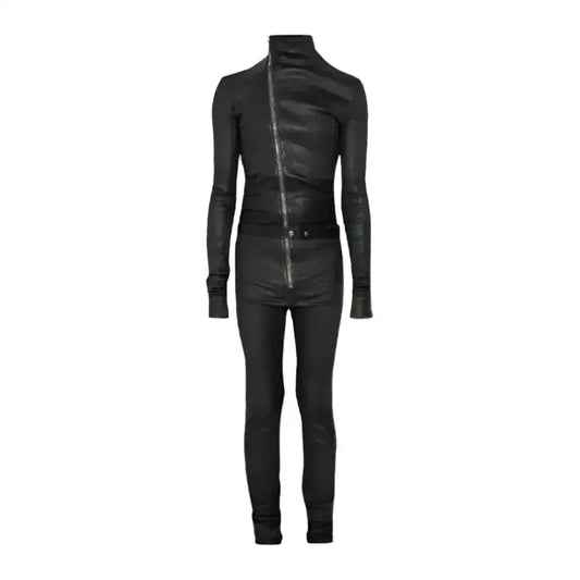 Men’s Black Slim Fit Leather Jumpsuit-0