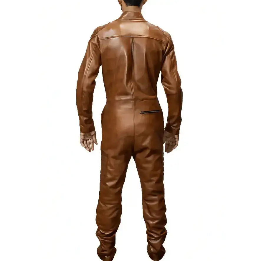 Men’s Brown Leather Biker Jumpsuit-1