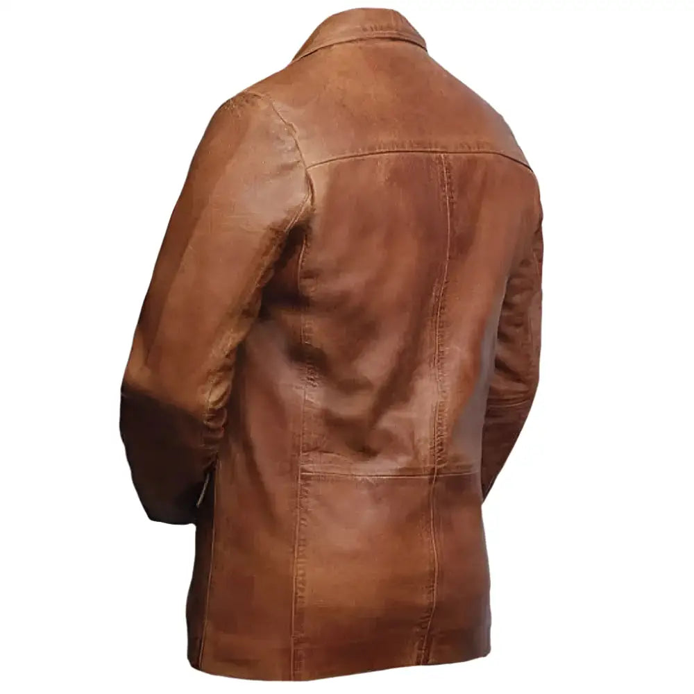 Mens Brown Leather Casual Blazer-1