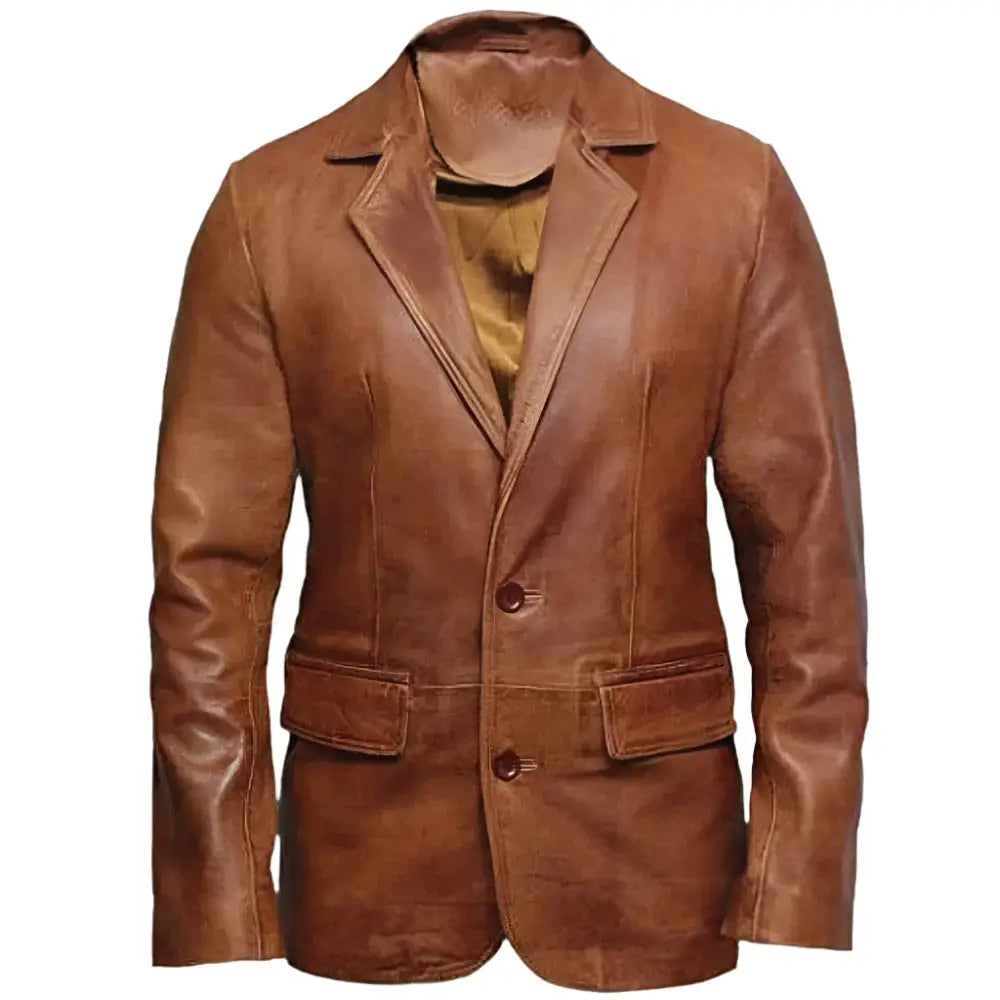 Mens Brown Leather Casual Blazer-0