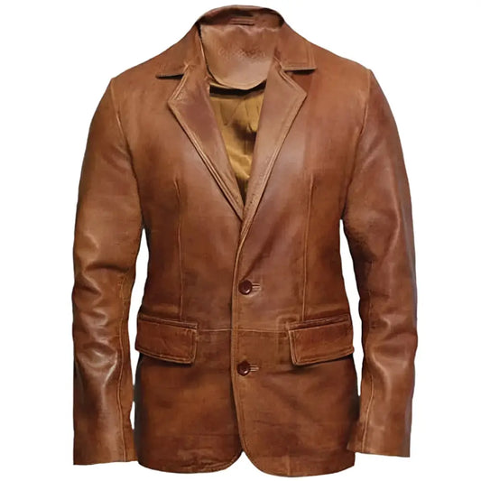 Mens Brown Leather Casual Blazer-0