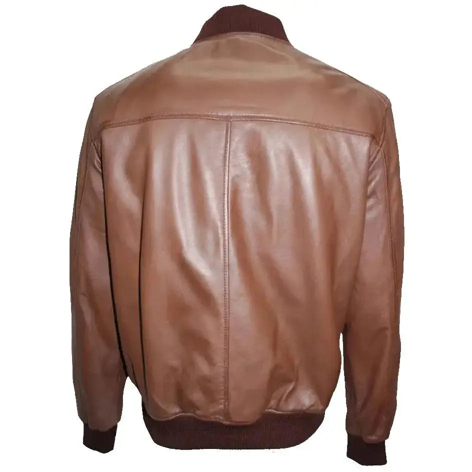 Mens Brown Lambskin Leather Bomber Jacket-1