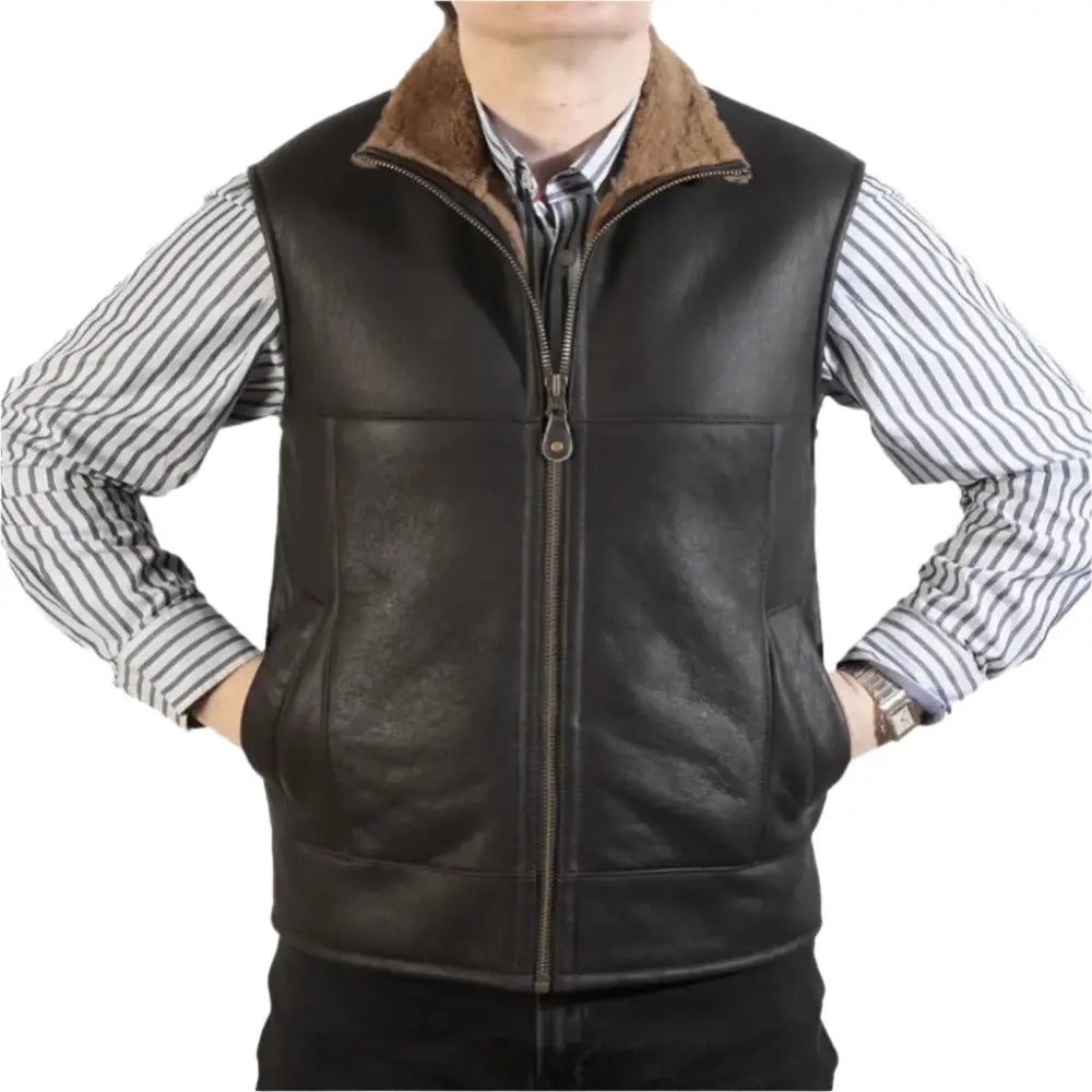Mens Caramel Nappa Lamb Leather Gilet-0