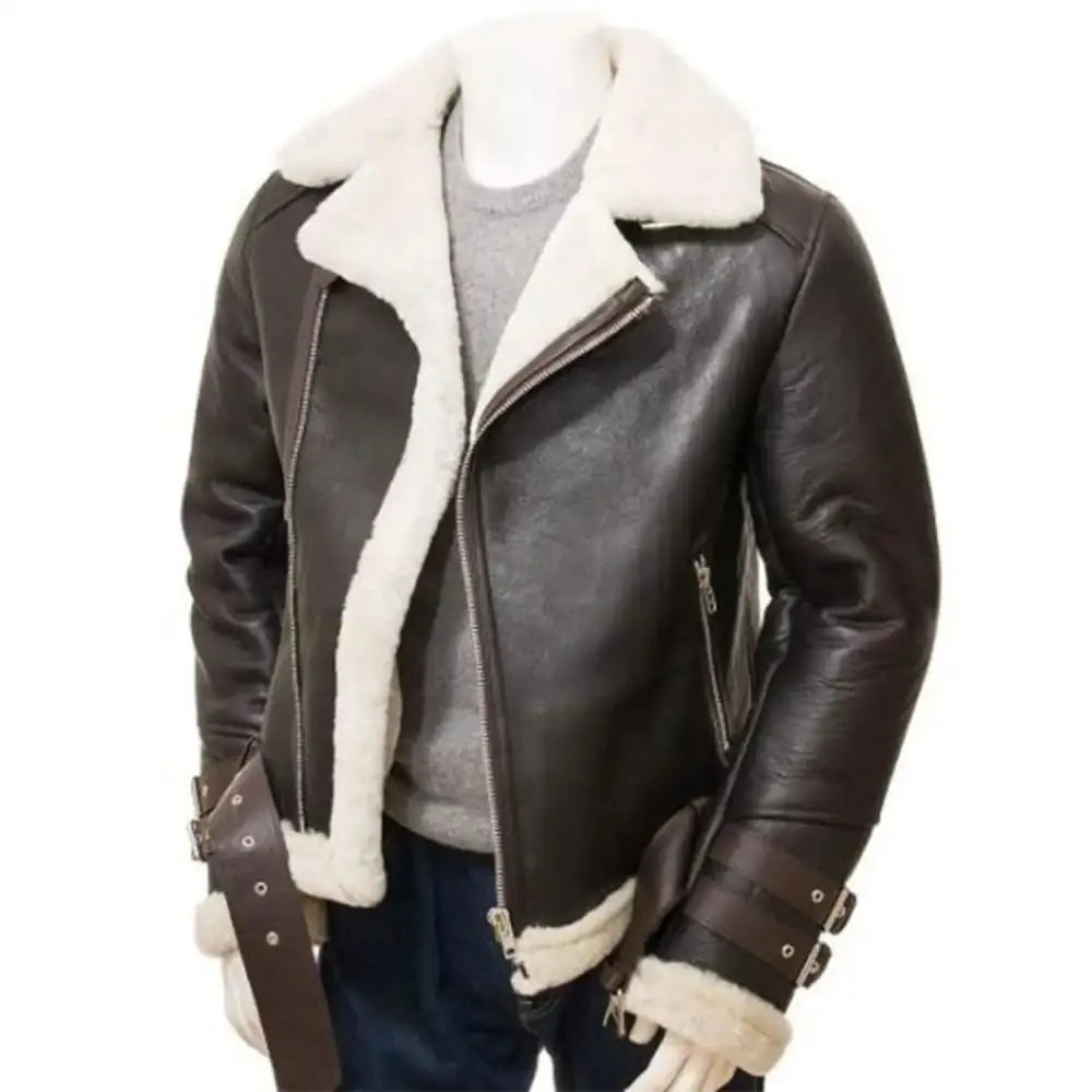 Mens Faux Shearling Aviator Jacket-0