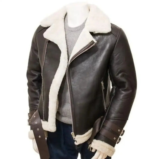 Mens Faux Shearling Aviator Jacket-0