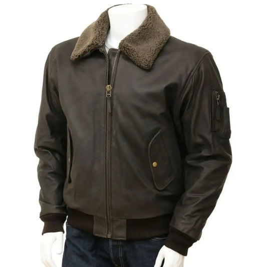Mens Dark Brown Aviator Leather Jacket-0