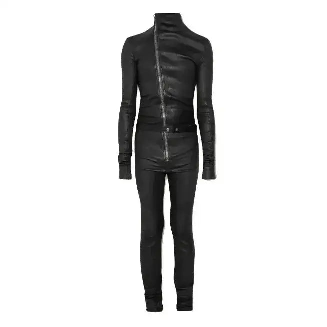 Men’s Slim Fit Black Leather Jumpsuit-1