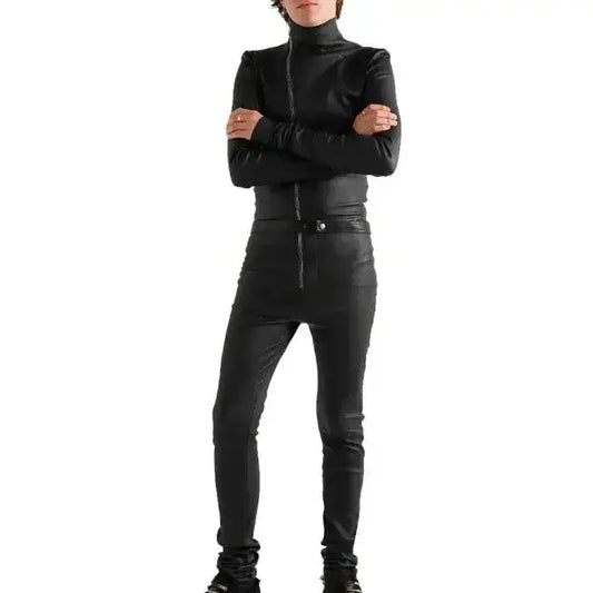 Men’s Slim Fit Black Leather Jumpsuit-0